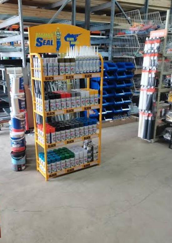 Galsom Tambisa Hardware product display with steel and construction supplies
